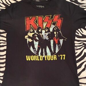 Kiss Black Tee with Red & Yellow World Tour '77 Graphic